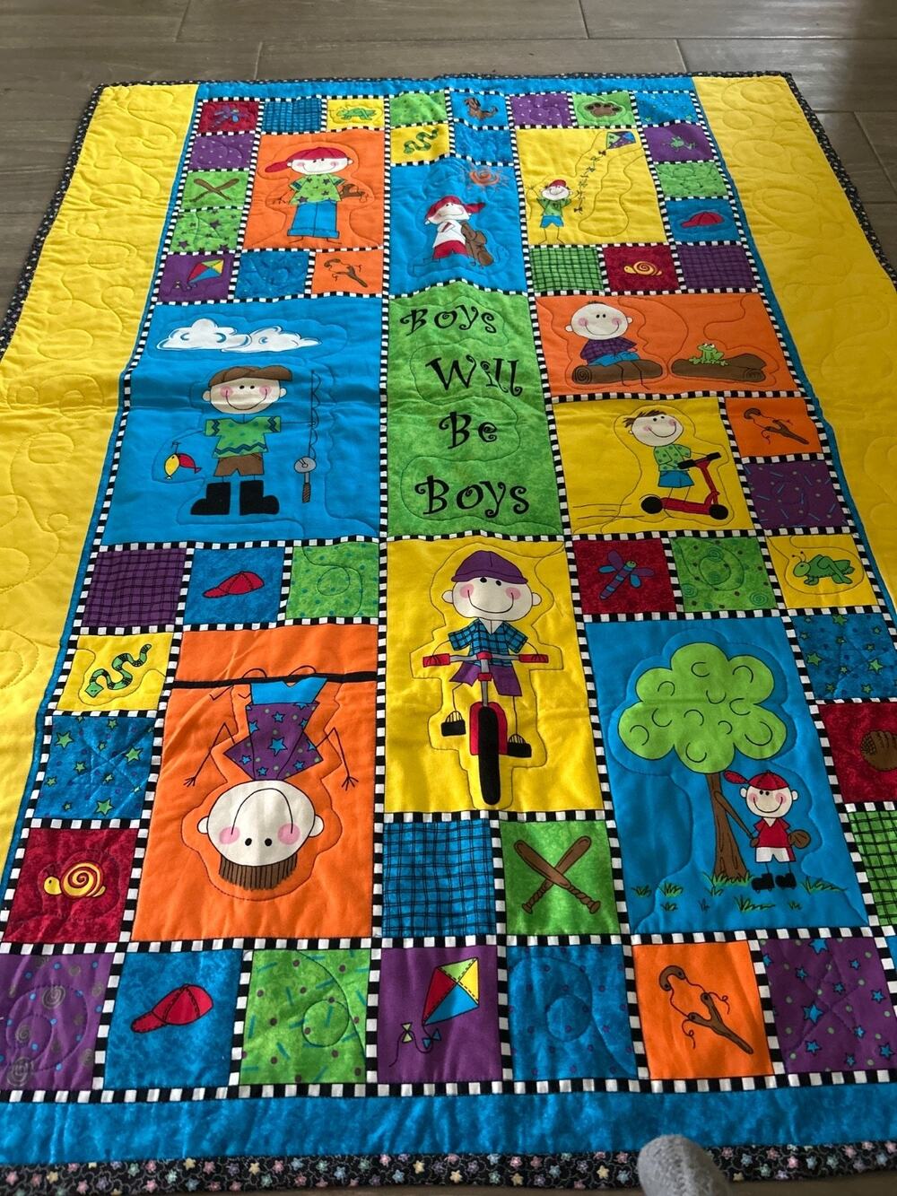 Handmade Quilt - Boys will be Boys. 32x42"